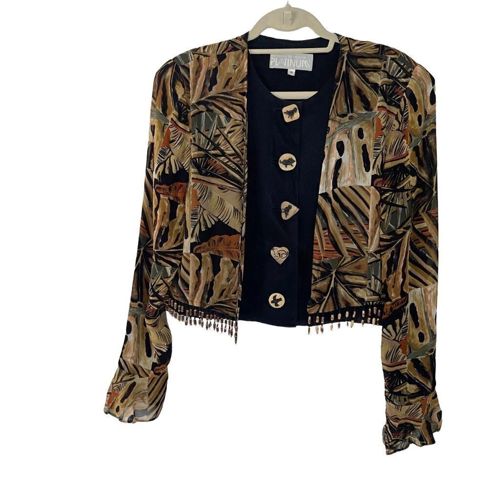 Platinum by Dorothy Schoelen Shirt Jacket Womens Size Small S Cropped Beaded